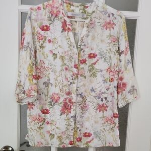 Simons Contemporaine 100% Linen Floral Blouse